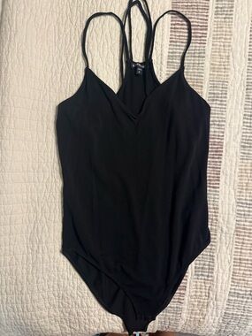 Express Black Double-Strap V-Neck Bodysuit